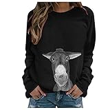 Masrin Mask Frauen Pullover Damen Casual Animal Print Sweatshirt O-Ausschnitt Langarm Patchwork Shirt Tops Bluse(XL,Schwarz)