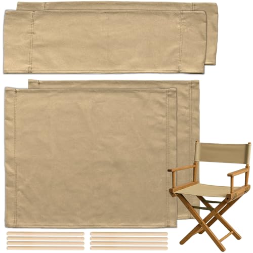 STAY GENT 18L X 15W 2 Set Directors Chair Replacement Canvas for 18 Director Chairs Replacement Cover Canvas Seat and 19.7L X 6.3W Back Covers Kit for Director Chairs Movie Chair Khaki
