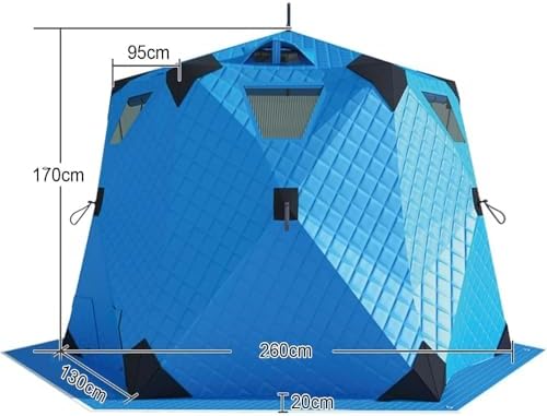 Large Insulated Ice Fishing Shelter for 3-5 People, 170cm Height, 4.4sqm Pop-Up Tent, Durable 420D Oxford Fabric, Stove Compatible, Windproof Winter Camping Gear