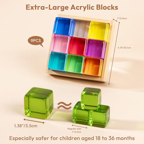Image of Woodtoe Large Building Blocks, Montessori Sensory Blocks for Toddlers 1-4 | Rainbow Acrylic Block Set, Montessori Toys for 1 2 3 Year Old Boy Girl, No Choking Hazard, Early Learning Kids Birthday Gifts