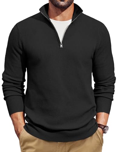 COOFANDY Men's Quarter Zip Pullover Dress Slim Fit Sweater Mock Neck Sweaters Casual Long Sleeve Pullovers