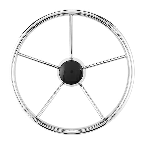 13 1/2 Inch 5 Spoke Vessel Boat Steering Wheel, Stainless Steel Material with Mirror Polishing, Standard 3/4in Tapered Shaft, Knob Design for Stable Control, Includes