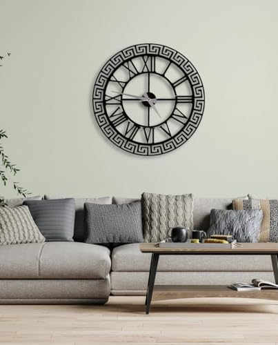 Image of Wall Clock Stylish Metal Analog Wall Clock for Living Room, Bedroom, Office, Kitchen, Home and Hall | Antique Fancy Big Size Modern Wall Watch (Black ST-20, 40 CM)
