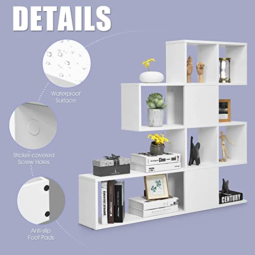 Tangkula 16 Shelves Bookshelf, Modern Ladder Corner Bookshelf, 9 Cubes Stepped Storage Bookcase, 5-Tier Display Shelf Storage Organizer For Home Office, 47 X 8 X 43 Inch, Room Divider Bookcase #TOP5