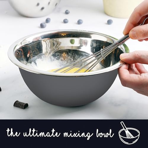 Image of WHYSKO Stainless Steel Mixing Bowls Set, 5-Piece Meal Prep & Food Storage | .75, 1.5, 3, 4 & 5 Quart Metal Mixing Bowls Set for Prep, Serving, Baking & Food Storage, Ecofriendly, Dishwasher Safe, Grey