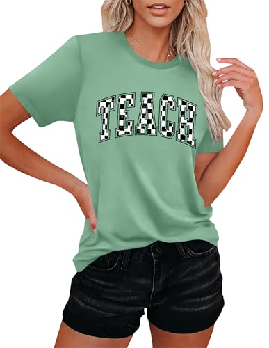 Teacher Shirts Women: Checkered Teach Printed T-Shirt Graphic Teaching Gifts Tees Casual Short Sleeve Tops2