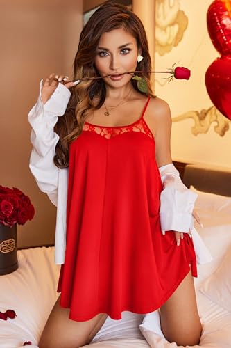 Image of Ekouaer Sexy Night Gowns Lace Nightgowns for Women Sleeveless Sleepwear Babydoll Nighty Plus Size Night Dress