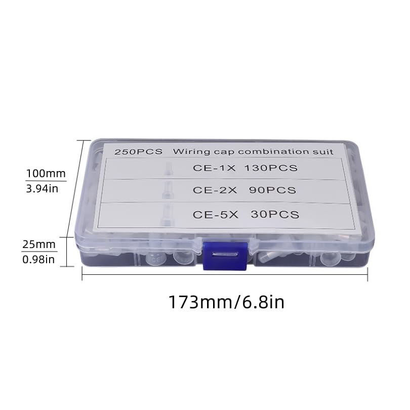 Smgda Closed End Crimp Connectors, AWG 22-16/16-14/12-10 Gauge Crimp Cap Kit 250pcs with Storage Box for Wiring Insulated, car Audio Wire Terminals, Home Security installations