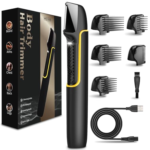 KUAIVO Depiladora Corporal Hombre, Impermeable Afeitadora Corporal Masculina con 5 Peines para Uso Húmedo/Seco, Recortadora Corporal Hombre Eléctrica para Espalda, Pecho, Zona íntima, Axilas