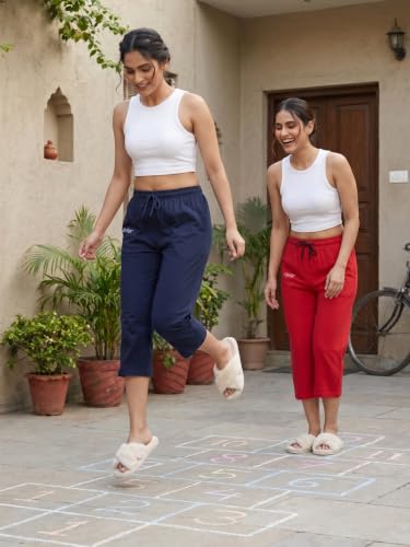 Image of Fflirtygo Women's Cotton Plain Calf Length Capri | Nightwear Short Pyjama | 3 /4th Solid Pyjama Pant | Regular Fit Casual & Lounge Wear Capri Combo (Pack of 2)