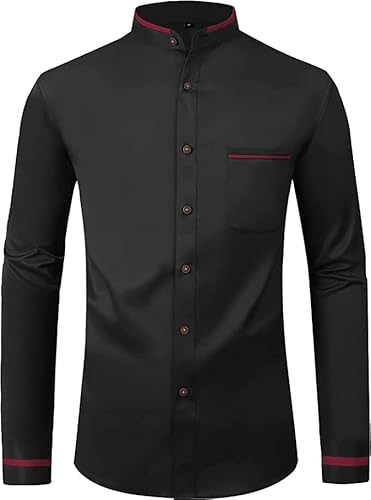 JACKETOWN Chemise d'affaires Homme Slim Fit, Chemise à Manches Longues pour Homme Col Montant sans Repassage avec Poche Poitrine-Boutonnage Chemises Business Homme-Spandex-avec élastique(Noir-2XL) Cover