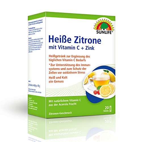 SUNLIFE Heiße Zitrone mit Vitamin C + Zink: mit natürlichem Vitamin C  aus der Acerola-Frucht, 20 Sticks