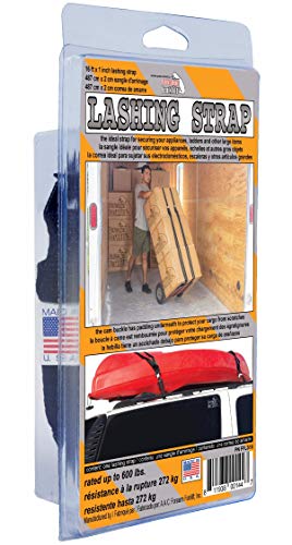 Forearm Forklift Ffls16 Lashing Strap, Sewn In The Usa, 16' Long X 1" Wide, Cam Buckle, Rated Up To 600 Lb | Ideal For Securing Small, Medium And Large Items, Black Webbing #TOP3