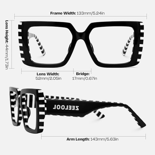 Image of Zeelool Rectangle Glasses Frame for Women Men, Acetate Eyewear Eyeglasses Frame with Non-prescription Clear Lenses & Spring Hinge ZJGA838378-03, Black /White