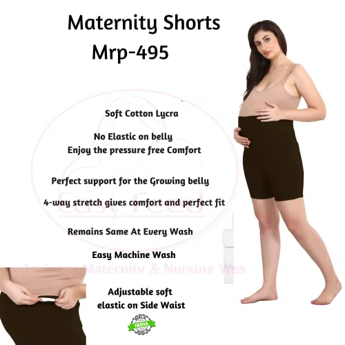 Image of Women's Cotton Maternity Shorts Over The Belly for Pregnant Women for Pre & Post Pregnancy