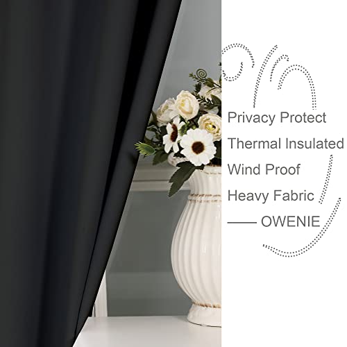 Owenie Maya 100% Complete Blackout Curtains 84 Inch Length 2 Panels Set, Warm Thermal Insulated Energy Efficient Window Curtain Back Tab Panels For Bedroom & Living Room, 2 Panels (54 W X 84 L, Black) #TOP5