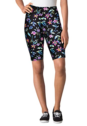 Woman Within Women's Plus Size Stretch Cotton Bike Short - 2X, Multi Graphic Floral Black #TOP19