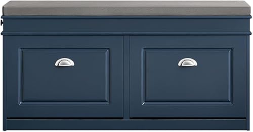 Miniatura 8 de Haotian Banca de almacenamiento para zapatos de entrada, banco para zapatero con 2 cajones abatibles y cojín, organizador de zapatos de diseño