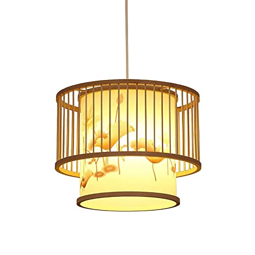 Lampe suspendue en bambou E27 lustre réglable tressé main forme feuille de lotus