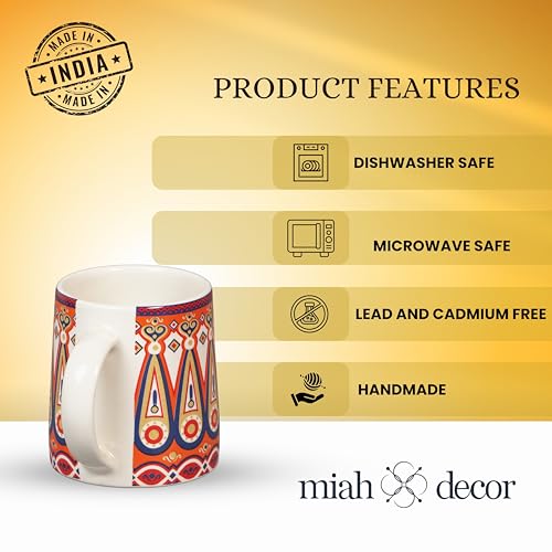 Image of miah decor Ceramic Tea Coffee Cups Set Matte Printed Small Chai Mug Drinkware Microwave Safe for Home & Restaurant-300 ml (MD-749)