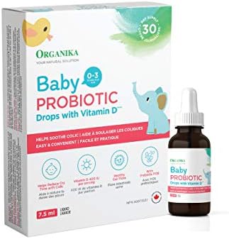Organika Baby Probiotic Drops with Vitamin D- Soothe Colic, Reduce Fussing, Aid in Growth and Development- White, 7.5 ml (Pack of 1)