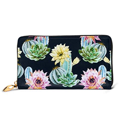 Preisvergleich Produktbild JHGFG Mode Handtasche Reißverschluss Brieftasche Aquarell Nahtloses Muster Kaktus Rosa Gelb Telefon Kupplung Geldbörse Abendkupplung Blockieren Leder Brieftasche Multi Card O.