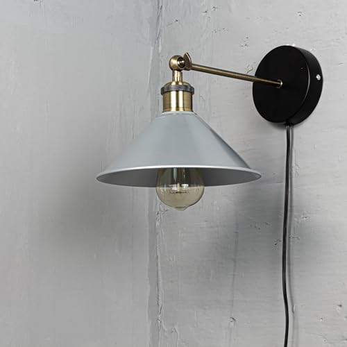 Image of ANYE Wall Sconce UL Plug-in Cord Bronze E26 Base Retro Minimalist Style Silver Iron Shade Wall Light Fixture for Cabinet Kitchen Hotel Bulb Sold Separately