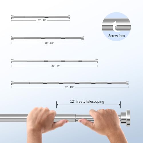 Image of Mcrbeay Shower Curtain Rod, 1 inch Diameter Heavy Duty Tension Shower Rod, Non Slip Adjustable 28-74 inch No Drilling Shower Curtain Rods Spring Tension For Bathroom, Shower Stall, No Rust, Silver