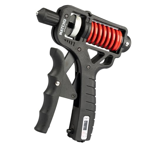 MATCHU - Verstelbare Handgriptrainer - Weerstand van 5 tot 165 KG - Inclusief Ingebouwde Teller - Krachtige Grip Trainer - Kunststof/Metaal - Zwart/Rood