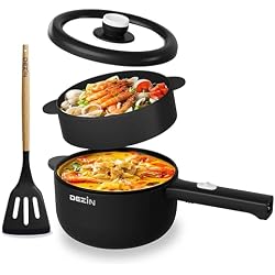 Dezin 2L Hot Pot Electric, Non-Stick Electric Pan, 700W Adjustable Power | Electric Pot for Cooking/Steak/Egg/Fried Rice/Ramen/Soup, Portable Pot for Dorm/RV/Family/Travel/Camping, Include Spatula
