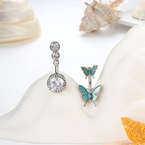 Finrezio 10Pcs 14G Clicker Belly Button Rings For Women Surgical Steel Dangle Cute Cz Snake Evil Eye Butterfly Belly Button Rings Reverse Curved Navel Belly Barbell Piercing Jewelry #TOP7