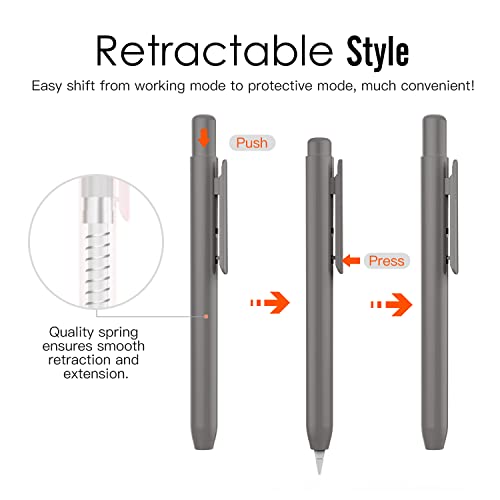 Image of MoKo Holder Case for Apple Pencil 1st Gen, Retractable Tip Cap for iPad 8th /7th Generation, iPad Air 3rd 10.5 inch, iPad Mini 5th 7.9 inch 2019 /2020 - Dark Gray | Retractable, Protective Sleeve Skin Cover, Sturdy Clip