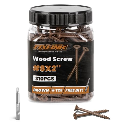Image of Wood Screws 2 Inch, FIXLINK Deck Screws #8 x 2, 310 PCS, Epoxy Coated, T25 Star Bit Above 1500 Hour Salt Spray Coating Outdoor Decking Screws Excellent Rust Resistant for Wood Fence, Brown