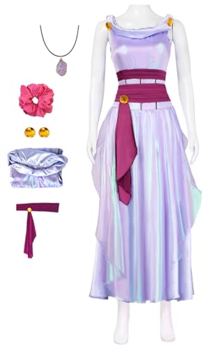 Lumiauio Womens Megara Princess Dress Cosplay Costume Suit Meg Halloween Outfits Purple Sleeveless Dress Girdle Full Set (Purple Long Medium)