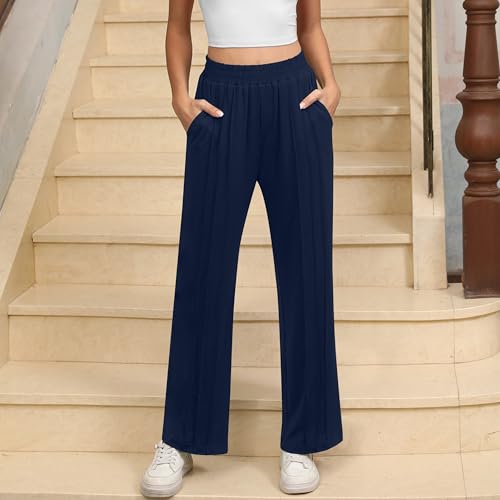 Women High Waist Casual Leg Pants Work Comfy Stretchy Business Adjustable Pleated Pant