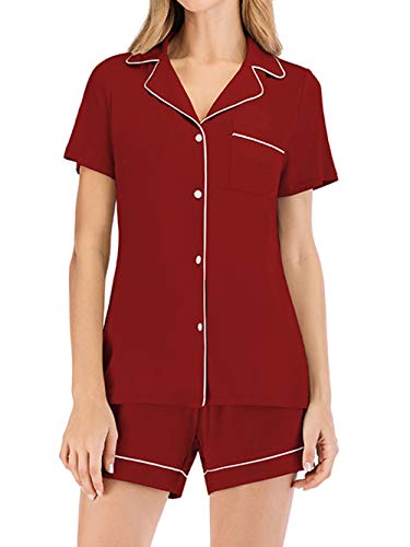 Bunanphy Ensemble pyjama à manches longues ou courtes pour femme avec col cranté et boutons - - Medium Cover