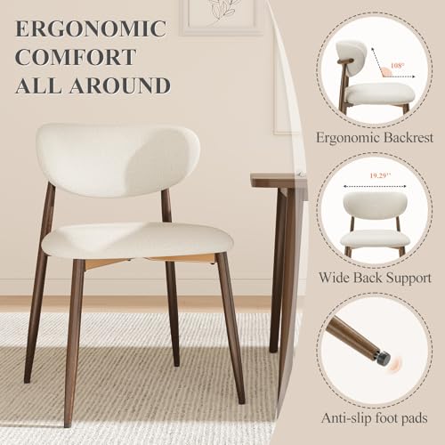 Image of MALOL Dining Chairs Set of 2, Upholstered Dining Room Chairs with Metal Legs and Anti Slip Pads, Curved Back Kitchen Chair for Home and Restaurant Use, Beige