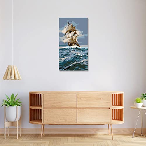 Image of RANGOLI 100% Cotton Stretched Canvas Painting 400 GSM, Framed Sailboat Canvas Abstract Wall Art for Living Room, 3D Paintings for Wall Decor (24 x 36 Inch With Frame)