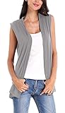 Women's Sleeveless Cardigan Open Front Vest Lightweight Cool Coat (L, Light Grey)