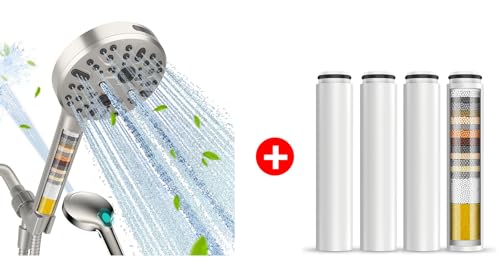 Image of Cobbe High Pressure 7 Spray Mode Showerhead with Filters + Cobbe 4 Pack Replacement Filters (Brushed Nickel)