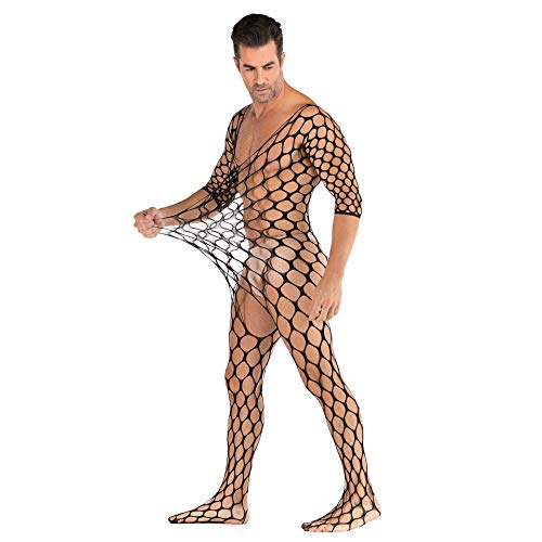 Czizitong Cosplay Männer Sex Ausschnitt Schwarz Jumpsuit Lange Ärmel Sexy Transparentes Mesh Mann Nachtwäsche Dessous