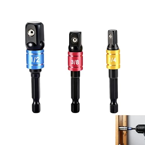 3 Pièces Adaptateurs de Douilles à Choc, Adaptateur de Douille 1/2 à 1/4, Embout Douille Visseuse, Embout Visseuse a Choc, Emmanchement Hexagonal 1/4 pour Douilles 1/4, 3/8 et 1/2