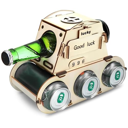 Bierträger Holz, Panzer Design Bier Geschenke Für Männer, Flaschenträger Holz Für Partys und Geschenk für Männer zum 30, 40, 50 Geburtstag