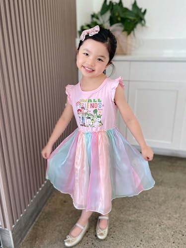 Image of Disney Princess Frozen Elsa Minnie Stitch Toddler Girl Tulle Tutu Dress Ruffle Sleeve Mesh Summer Birthday Party Clothes 2-9Y