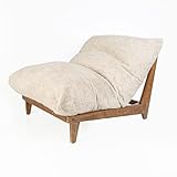 DESIGN 59 Giant Bean Bag Chair, Oversized Bean Bag Couch for Adults and Kids, Faux Fur Large Chair with Filler, Acacia Wood Frame, Accent Sofa Lounge Floor Sofa for Gaming, Reading, Beige