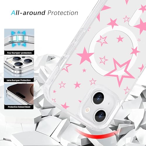 Houdqklee Magnetic Pink Star for iPhone 14 Plus/15 Plus Case, Cute Kawaii Girly Star Phone Case Compatible with MagSafe, Clear Soft Slim Fit Protective Case for Women Girls for iPhone 14 Plus/15 Plus - image 3