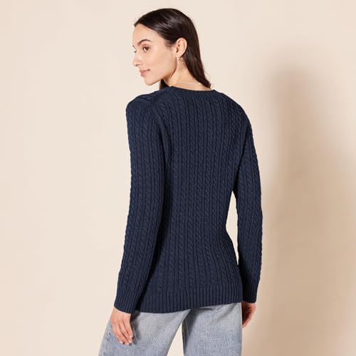 Image of Amazon Essentials Women's Regular Fit Soft Cotton Cable Knit Ribbed Crewneck Sweater (Available in Plus Size)