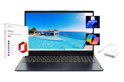 Image of Lenovo IdeaPad 1 15.6 inch FHD Laptop, with Free Lifetime Microsoft Office 2024, AMD Ryzen 3 7320U, 4GB RAM, 128GB SSD, Windows 11 Pro, Abyss Blue, Wi-Fi 6, with Docking Station