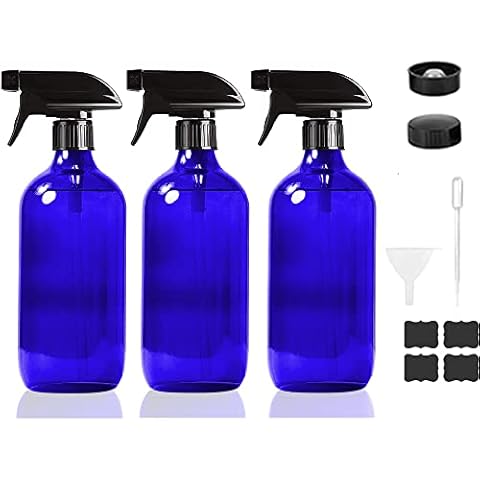 Glass Bottle Spray Bottle Container Approx. 500 ml BPA-Free with Waterproof Label for Beauty Cleaning Garden Blue 3 Pieces Cover