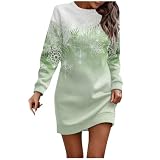 Robe décontractée à Manches Longues et col Rond pour Femme avec imprimé Festif — Coupe Ample et Style pour Occasions spéciales (Light Green, XL)
